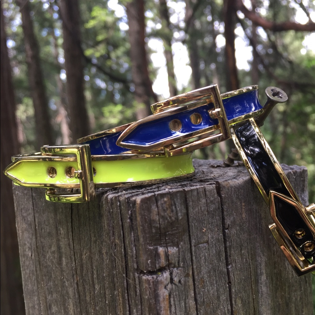 Enamel And Gold Metal Belt Buckle Bangle Bracelets Bundle Of 3 Gold Bracket Hp25